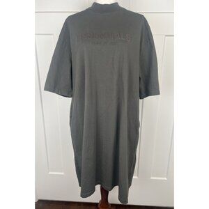 Fear of God Essentials Logo T Shirt Dress Dark Green Mock Neck Pockets M